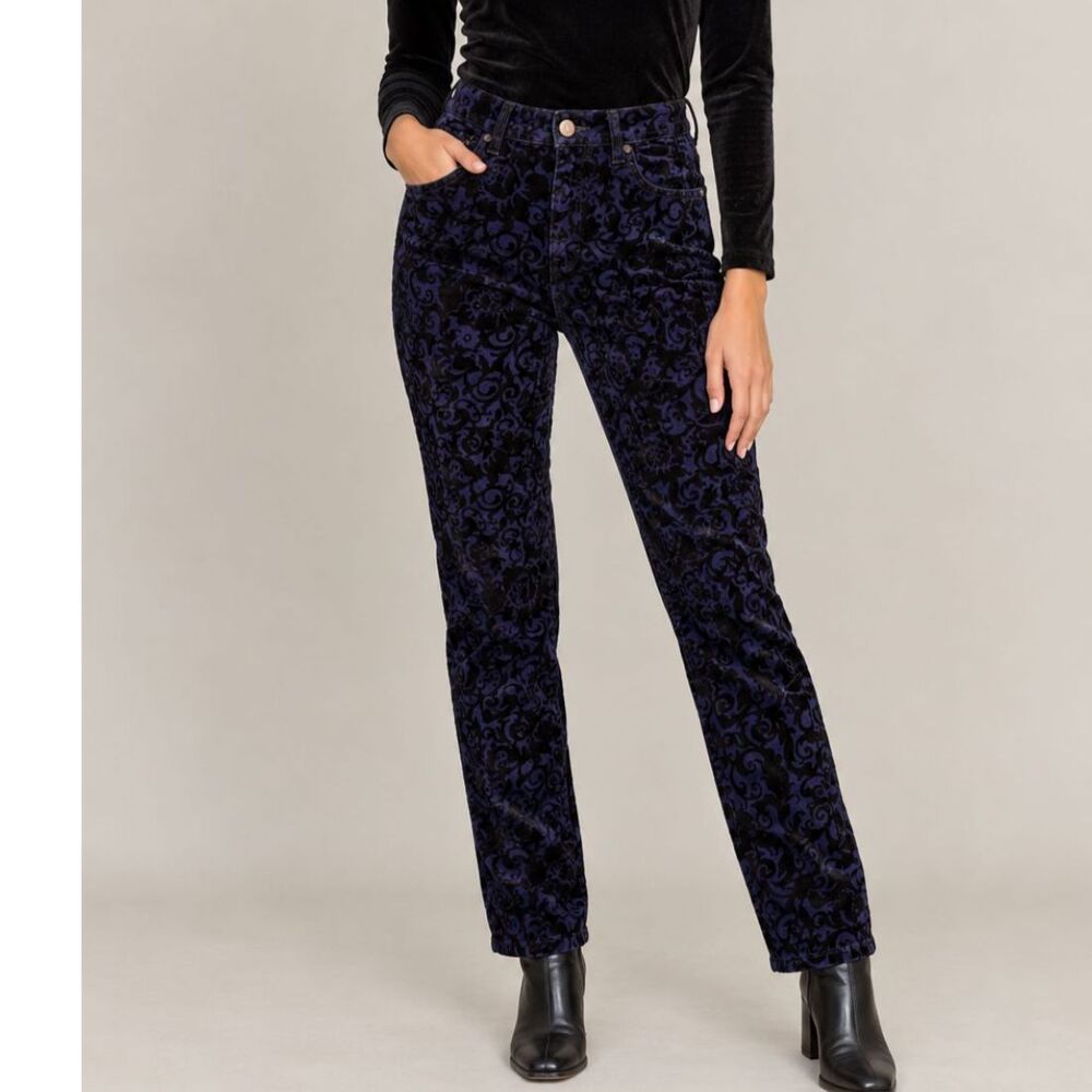 Romeo Juliet Couture Blue Purple Black Burnout Velvet Jeans 27 Damask Whimsigoth